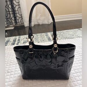 Coach Black Patent Leather Tote Bag